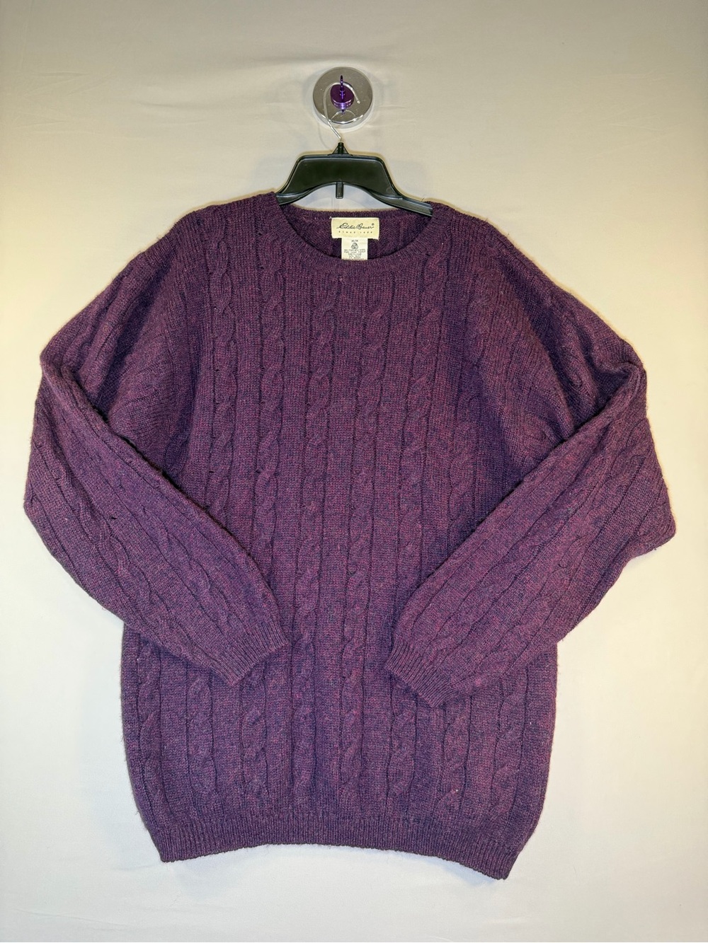 Eddie Bauer Men's Purple Cable Knit Crewneck Sweater